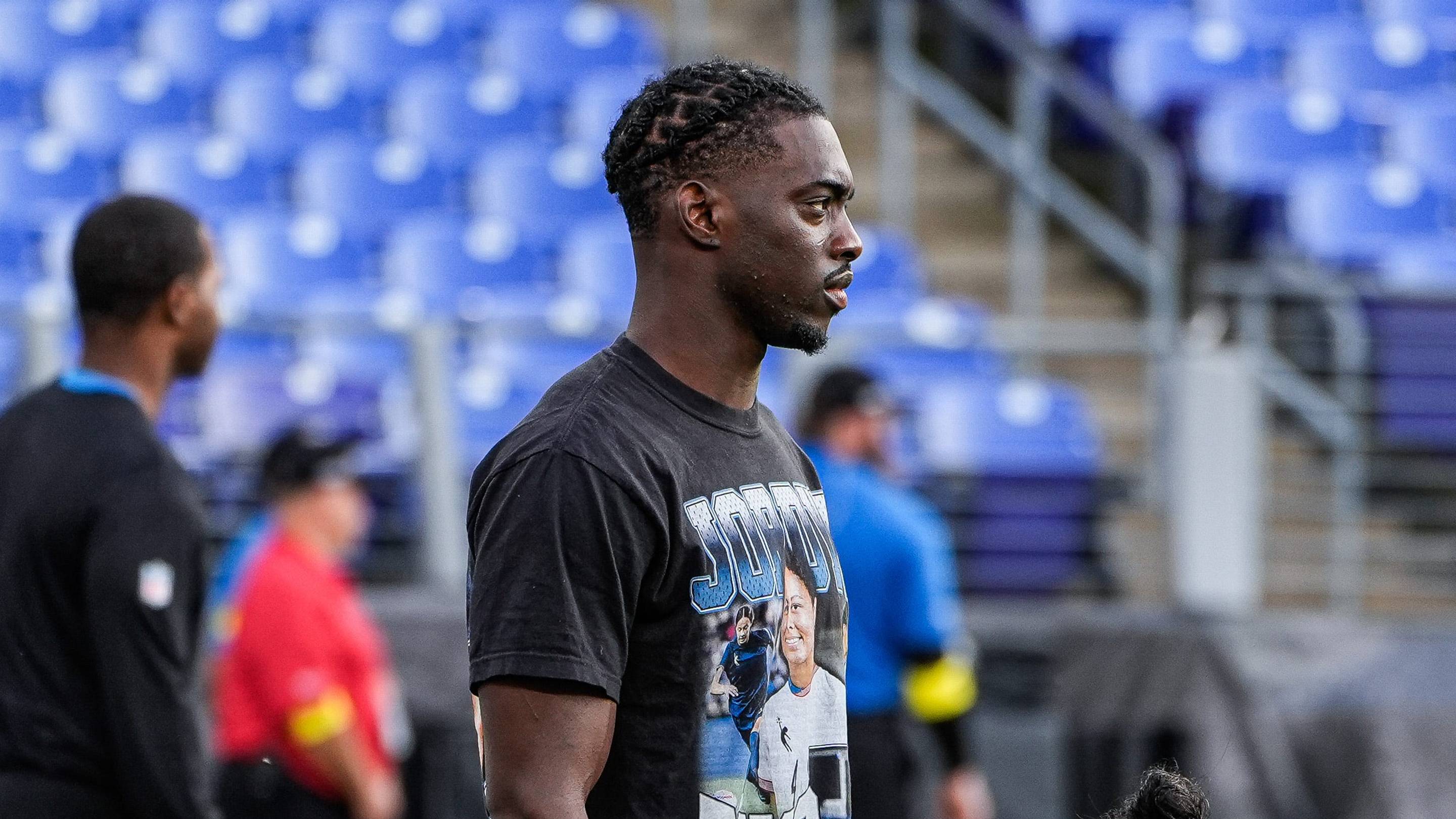 Former Detroit Lions cornerback Terrion Arnold (6) during warmups