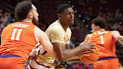 The Florida State mens basketball team competes in their second matchup of the season against the Clemson Tigers at Donald L. Tucker Civic Center Saturday, Feb. 15 2025.