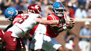 Washington State Cougars defensive end Isaac Terrell (88) forces Mississippi Rebels quarterback Trinidad Chambliss (6) to fumble during the second quarter at Vaught-Hemingway Stadium.