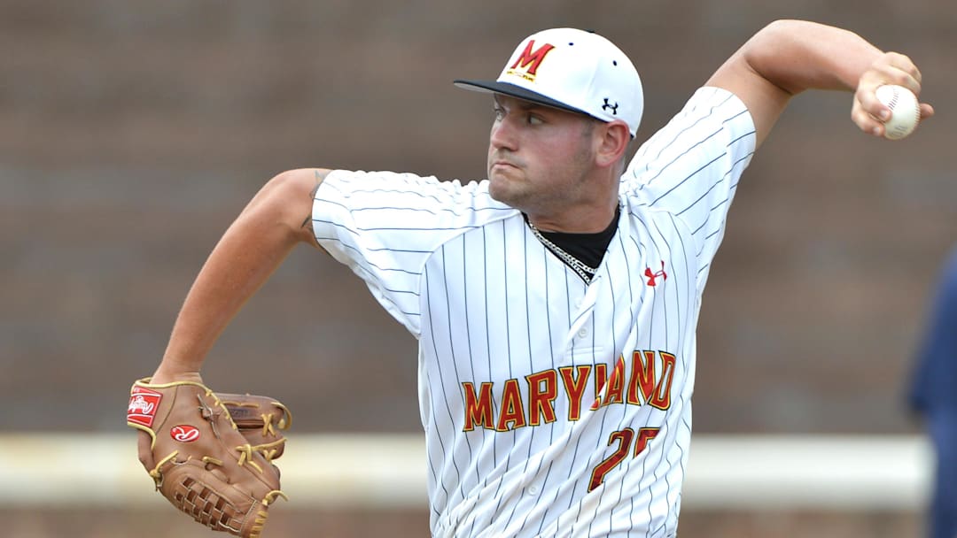 Maryland Terps pitcher Tayler Stiles (25) pitches during the seventh inning against the Virginia Cavaliers at Davenport  Field.