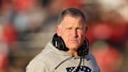 Nov 8, 2025; Piscataway, New Jersey, USA; Rutgers Scarlet Knights head coach Greg Schiano looks on during the first half against the Maryland Terrapins at SHI Stadium. Mandatory Credit: Vincent Carchietta-Imagn Images