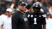 Mississippi State Bulldogs head coach Jeff Lebby looks on during warm ups prior to the game against the Arizona State Sun Devils at Davis Wade Stadium at Scott Field.
