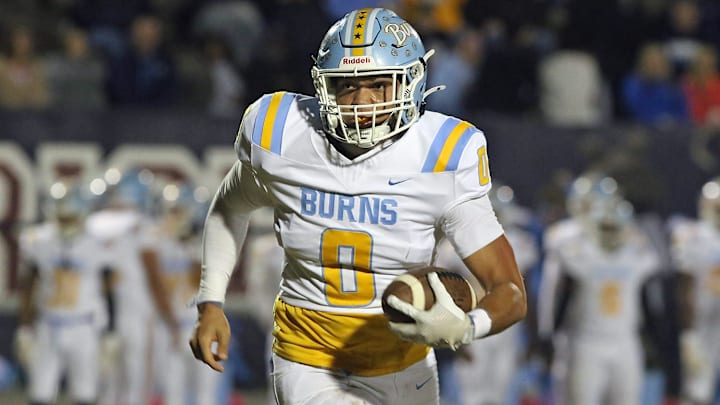 Burns’ Marshall McGowan runs toward the goal line in the first half as East Gaston High School hosted Burns High School in football Friday night.