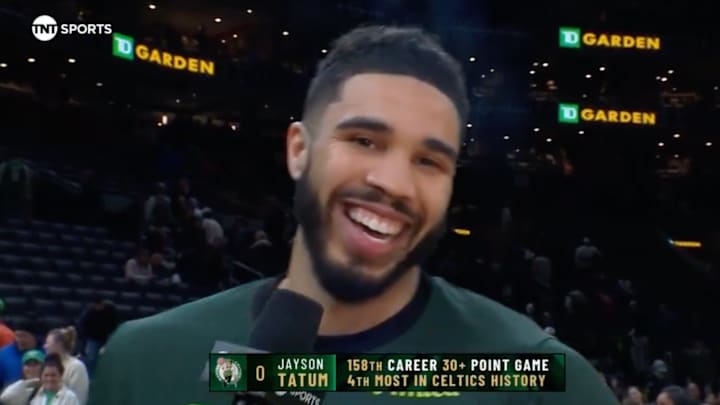 Jayson Tatum during a postgame interview on TNT. Jayson Tatum during a postgame interview on TNT.