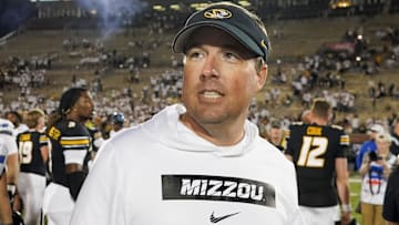 Sep 7, 2024; Columbia, Missouri, USA; Missouri Tigers head coach Eli Drinkwitz on field after the win over the Buffalo Bulls at Faurot Field at Memorial Stadium. Mandatory Credit: Denny Medley-Imagn Images