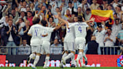 Real Madrid players celebrate after scor