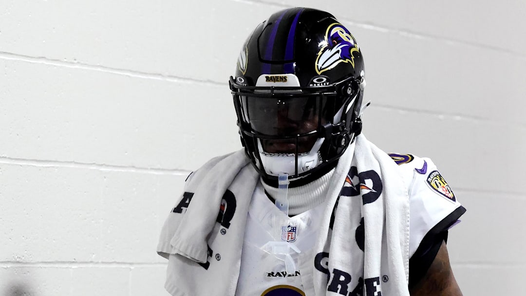 Jan 4, 2026; Pittsburgh, Pennsylvania, USA;  Baltimore Ravens quarterback Lamar Jackson (8) walks to the field to play the Pittsburgh Steelers at Acrisure Stadium. Mandatory Credit: Charles LeClaire-Imagn Images