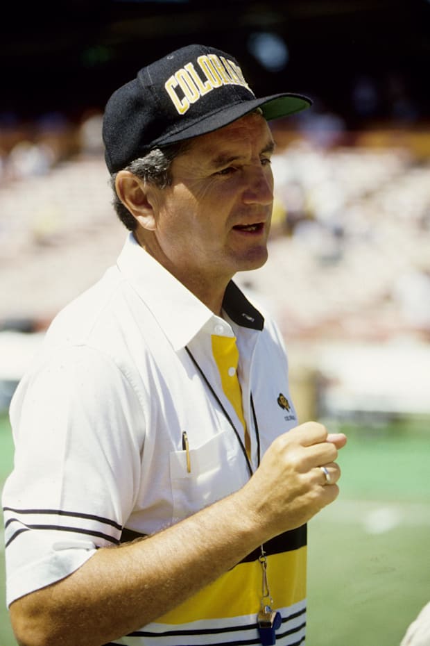 Aug 26, 1990; Anaheim, CA, USA; FILE PHOTO; Colorado Buffaloes head coach Bill McCartney prior to the game against the Tennes