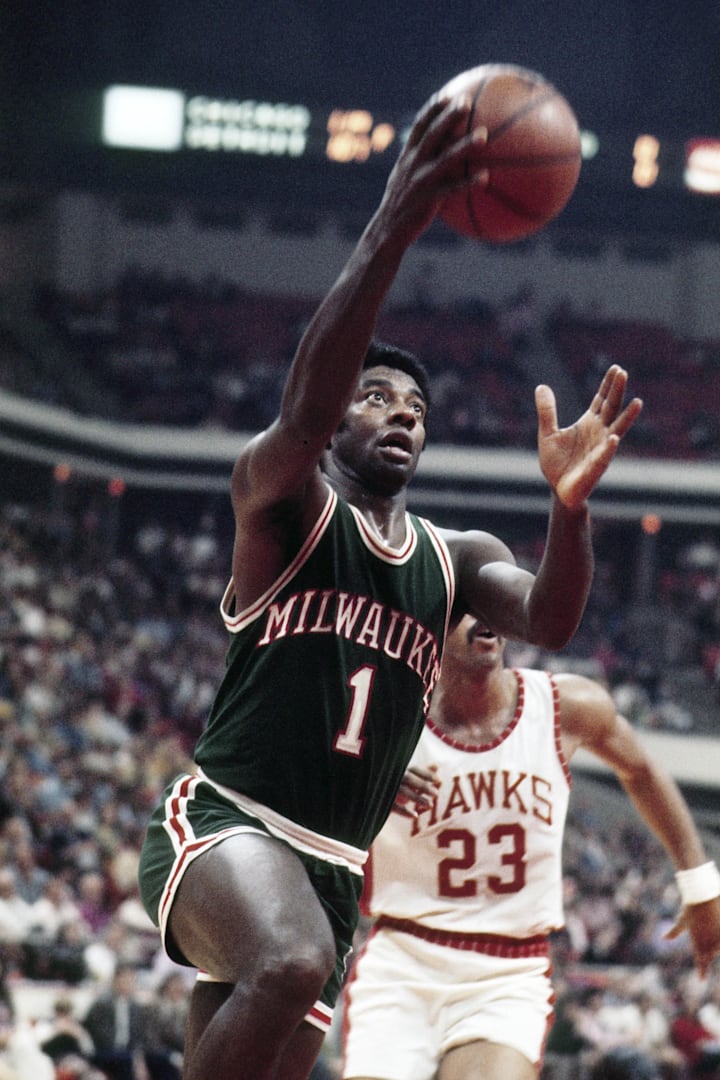 Milwaukee Bucks guard Oscar Robertson in action against the Atlanta Hawks on March 18, 1973.