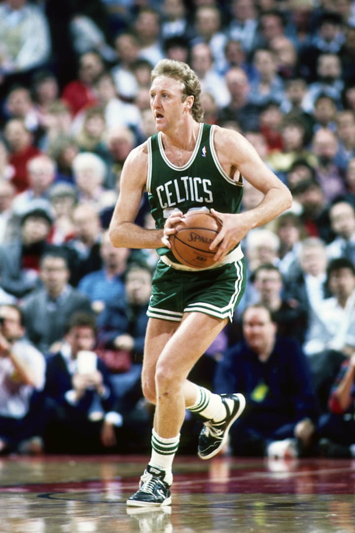 Boston Celtics forward Larry Bird in action against the Portland Trail Blazers in 1987.