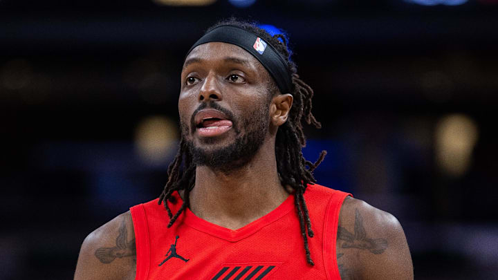 Mar 18, 2026; Indianapolis, Indiana, USA; Portland Trail Blazers forward Jerami Grant (9) in the second half against the Indiana Pacers at Gainbridge Fieldhouse. Mandatory Credit: Trevor Ruszkowski-Imagn Images