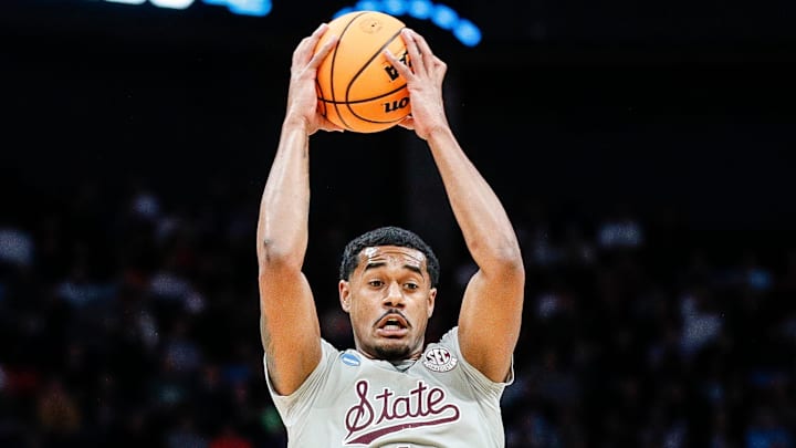 Mississippi State forward Tolu Smith (1) steals a pass from Michigan State during the first half of NCAA tournament West Region first round at Spectrum Center in Charlotte, N.C. on Thursday, March 21, 2024.