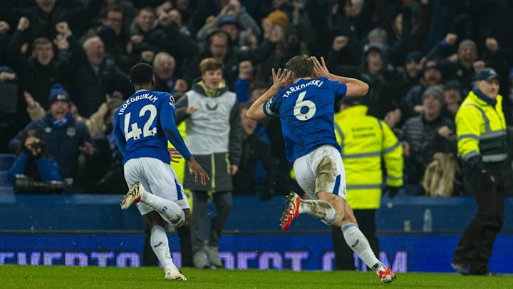 James Tarkowski's (right) stoppage time equalizer sent Everton fans into a frenzy in the last Merseyside derby at Goodison Park.