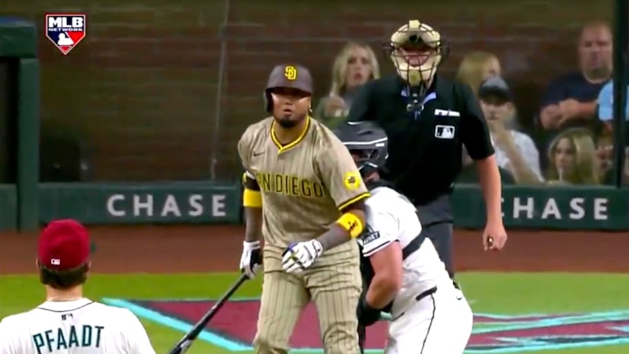 Luis Arraez could not believe the pitch that Brandon Pfaadt delivered to him. | @cjzero / X