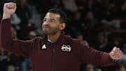 \Mississippi State Bulldogs athletic director Zac Selmon is introduced during a timeout during the first half against the TCU Horned Frogs at Humphrey Coliseum.