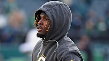 Jan 12, 2025; Philadelphia, Pennsylvania, USA; Green Bay Packers wide receiver Jayden Reed (11) during warmups against the Philadelphia Eagles in an NFC wild card game at Lincoln Financial Field. Mandatory Credit: Eric Hartline-Imagn Images
