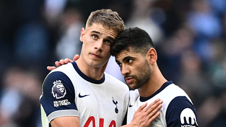 Micky van de Ven and Cristian Romero during the win over West Ham United
