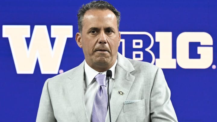 Jedd Fisch speaks to the media during the Big 10 football media day at Lucas Oil Stadium on Thursday in Indianapolis. 