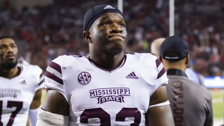 Sep 10, 2022; Tucson, Arizona, USA; Mississippi State Bulldogs defensive lineman Trevion Williams (23) against the Arizona Wildcats at Arizona Stadium. Mandatory Credit: Mark J. Rebilas-USA TODAY Sports