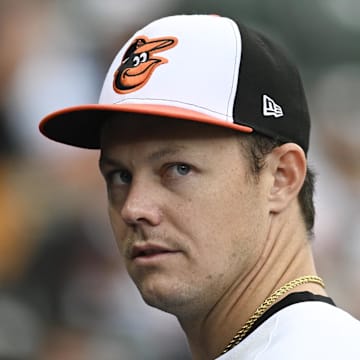 Sep 21, 2025; Baltimore, Maryland, USA; Baltimore Orioles designated hitter Ryan Mountcastle (6) stands in the dugout before the game against the New York Yankees  at Oriole Park at Camden Yards. Mandatory Credit: Tommy Gilligan-Imagn Images