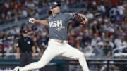 Jun 7, 2024; Washington, District of Columbia, USA; Washington Nationals relief pitcher Kyle Finnegan (67) pitches against the Atlanta Braves during the ninth inning at Nationals Park.