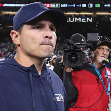 Oct 20, 2025; Seattle, Washington, USA; Seattle Seahawks head coach Mike Macdonald walks off the field after the game against the Houston Texans at Lumen Field. Mandatory Credit: Kevin Ng-Imagn Images