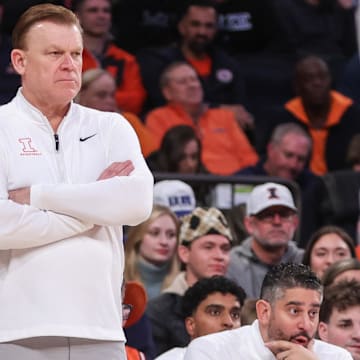 Feb 22, 2025; New York, NY, USA;  Illinois Fighting Illini head coach Brad Underwood at Madison Square Garden. Mandatory Credit: Wendell Cruz-Imagn Images