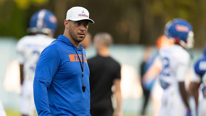 Florida head football coach Jon Sumrall reacts during spring practice at Sanders Practice Fields in Gainesville, FL on Tuesday, March 24, 2026. [Alan Youngblood/Gainesville Sun]