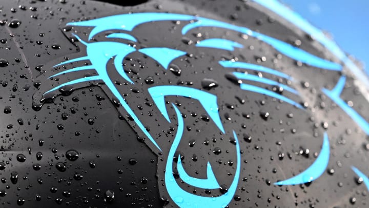 Dec 17, 2023; Charlotte, North Carolina, USA;  Carolina Panthers helmet on the sidelines in the first quarter at Bank of America Stadium. Mandatory Credit: Bob Donnan-USA TODAY Sports