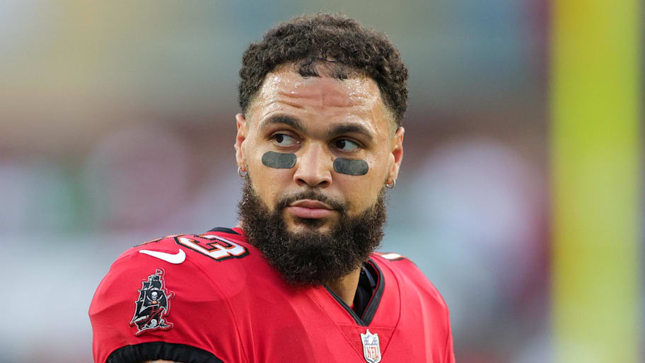 Sep 25, 2023; Tampa, Florida, USA;  Tampa Bay Buccaneers wide receiver Mike Evans (13) warms up before a game against the Philadelphia Eagles at Raymond James Stadium. Mandatory Credit: Nathan Ray Seebeck-Imagn Images | Nathan Ray Seebeck-Imagn Images