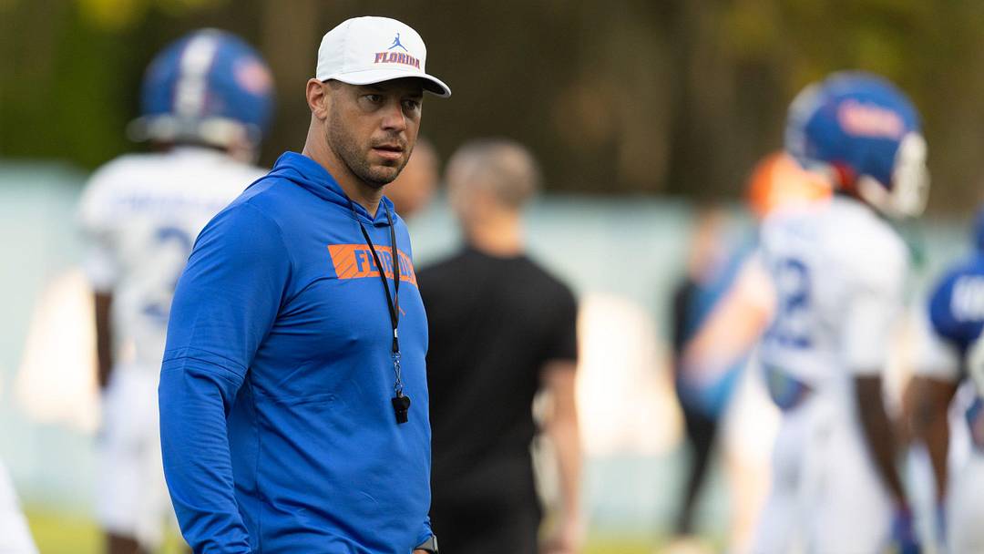 Florida head football coach Jon Sumrall reacts during spring practice at Sanders Practice Fields in Gainesville, FL on Tuesday, March 24, 2026. [Alan Youngblood/Gainesville Sun]