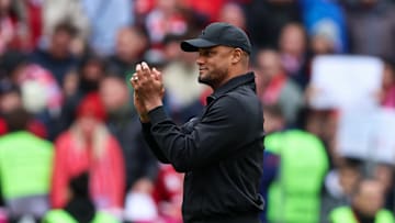 Vincent Kompany applauding Bayern Munich fans after the win against Mainz.