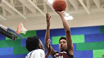 Lebanon forward Anthony Thompson (5) shoots the ball during their during their 50-61 loss to Winton Woods Friday, Jan. 5, 2024.