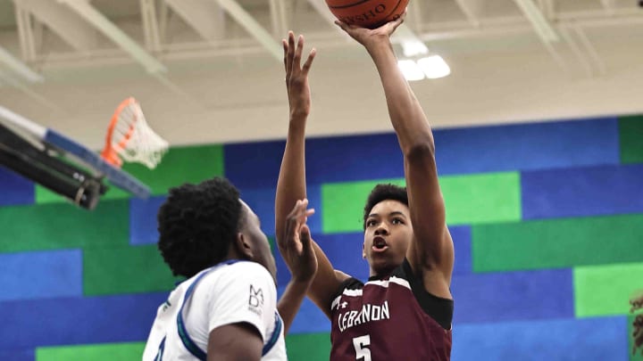 Lebanon forward Anthony Thompson (5) shoots the ball during their during their 50-61 loss to Winton Woods Friday, Jan. 5, 2024.