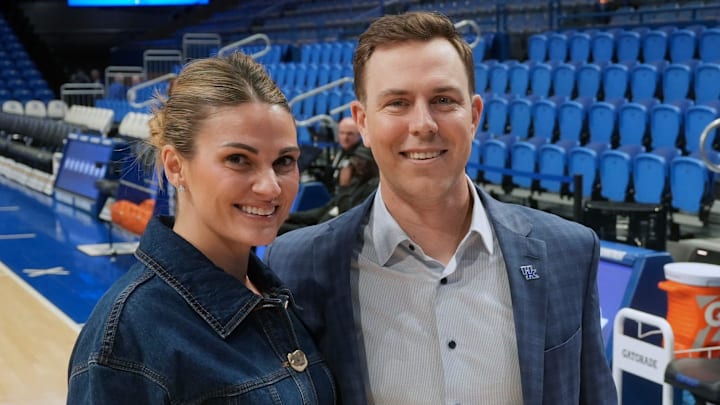 Kentucky’s new football coach Will Stein gets his picture taken a couple of hours before the game against North Carolina in Rupp Arena.
Dec. 2, 2025