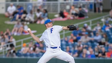 Florida's pitcher Fisher Jameson (27) pitches in relief against Florida A&M. Florida beat FAMU17-7 in 7 innings of play, Tuesday, April 18, 2023, at Condron Family Baseball Park in Gainesville, Florida.[Cyndi Chambers/ Gainesville Sun] 2023

Gator Baseball April 18 2023 Condron Family Ballpark Famu