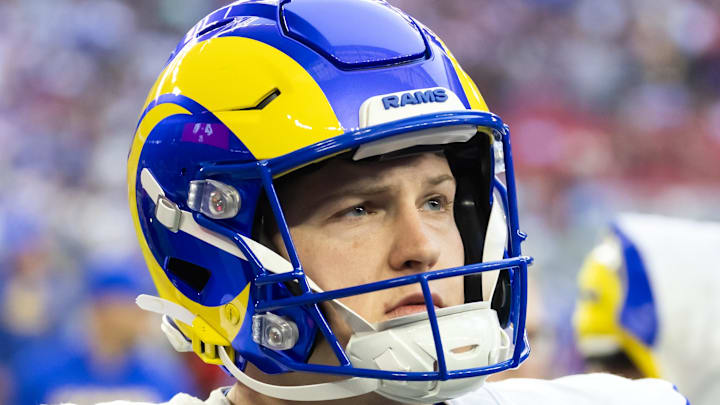 Los Angeles Rams kicker Harrison Mevis (92). Mandatory Credit: Mark J. Rebilas-Imagn Images