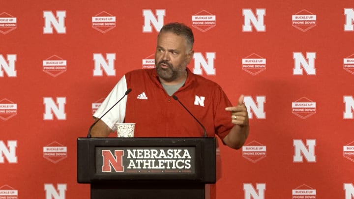 Nebraska football coach Matt Rhule talks at NU's pre-camp media day.