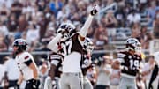 Mississippi State linebacker Nevaeh Sanders celebrates after a blocked punt in Saturday's game against Northern Illinois.