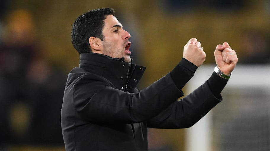 Mikel Arteta celebrating.