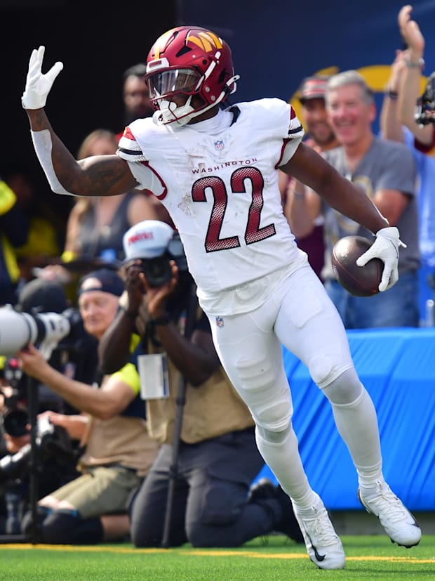 Washington Commanders running back Jacory Croskey-Merritt (22).