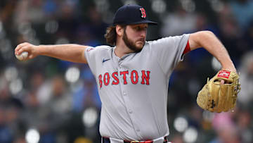 May 28, 2025; Milwaukee, Wisconsin, USA; Boston Red Sox pitcher Justin Slaten (63) pitches during a game against the Milwaukee Brewers at American Family Field. Mandatory Credit: Patrick Gorski-Imagn Images
