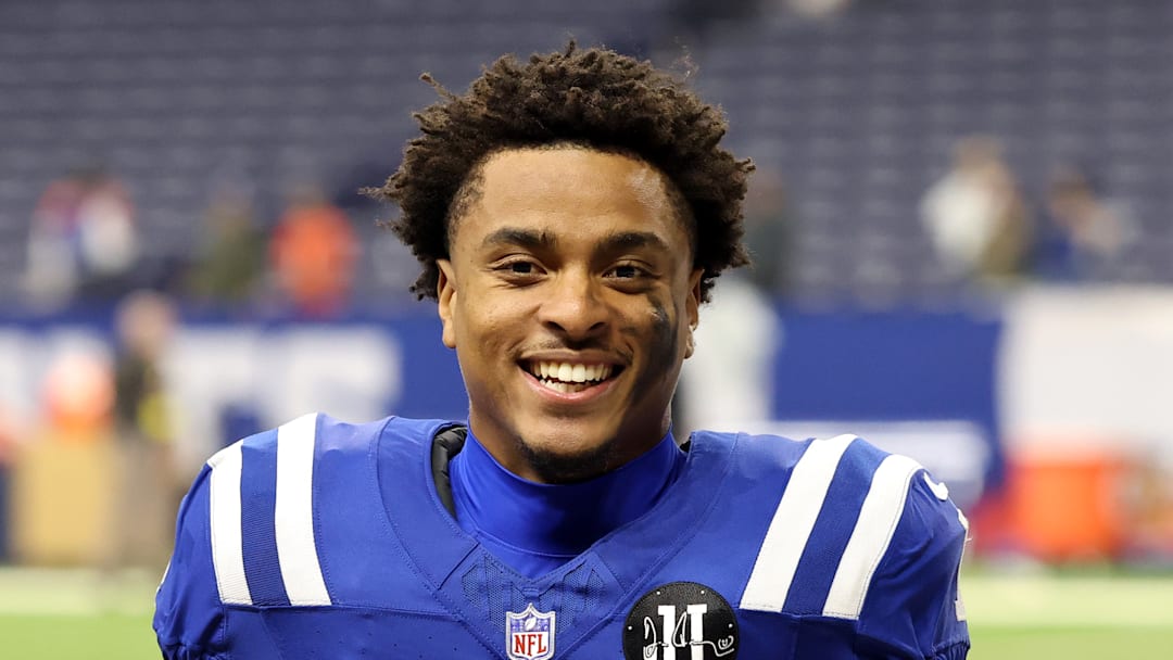 Josh Downs of the Indianapolis Colts smiles