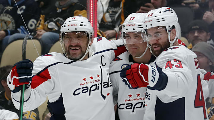 Alex Ovechkin, Tom Wilson, Dylan Strome, Washington Capitals Mandatory Credit: Charles LeClaire-Imagn Images