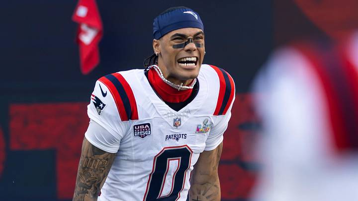 Feb 8, 2026; Santa Clara, CA, USA; New England Patriots cornerback Christian Gonzalez (0) against the Seattle Seahawks during Super Bowl LX at Levi's Stadium. Mandatory Credit: Mark J. Rebilas-Imagn Images