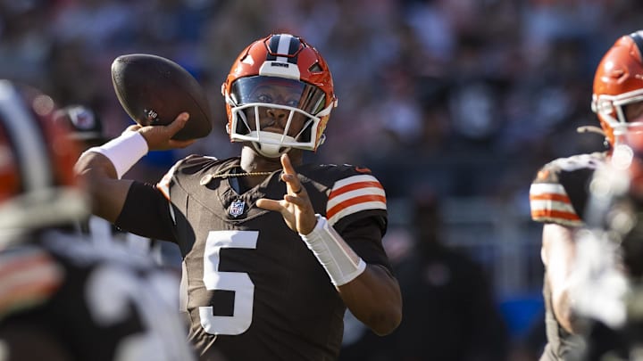 Cleveland Browns quarterback Jameis Winston throws the ball during the fourth quarter against the Cincinnati Bengals. Cleveland Browns quarterback Jameis Winston throws the ball during the fourth quarter against the Cincinnati Bengals.