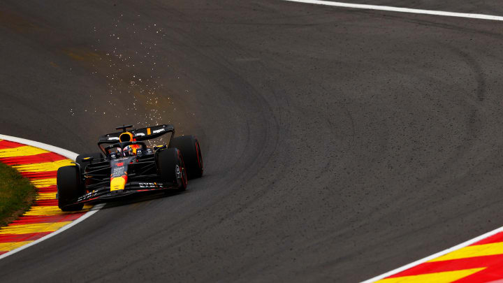 Max Verstappen of the Netherlands driving the (1) Oracle Red Bull Racing RB19 on track during the F1 Grand Prix of Belgium at Circuit de Spa-Francorchamps on July 30, 2023 in Spa, Belgium. 