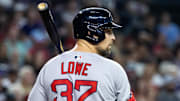 Detailed view of the jersey of Boston Red Sox first baseman Nathaniel Lowe (37) against the Arizona Diamondbacks at Chase Field.
