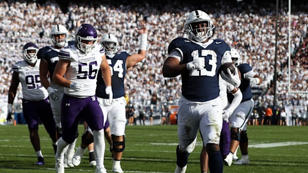 Penn State Nittany Lions running back Kaytron Allen runs for a touchdown vs. the Northwestern Wildcats.
