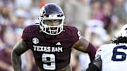 Texas A&M Aggies defensive end Cashius Howell defends in coverage against the Auburn Tigers during the fourth quarter at Kyle Field. 